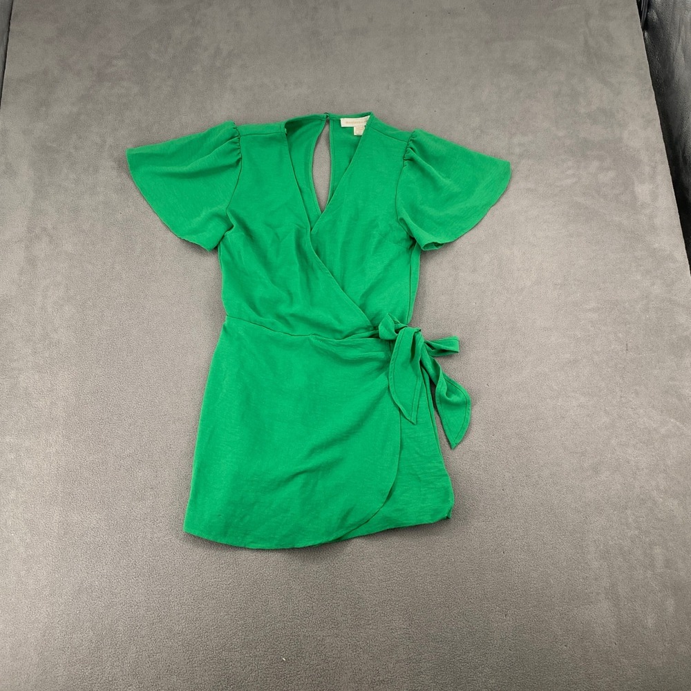 Monteau Los Angeles Green Wrap Front Romper Flutter Sleeve Skort Small